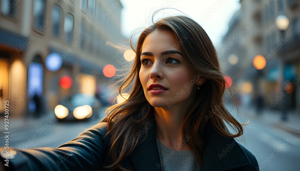 Isolated Elegant Brunette Lady Smiling in Autumn Metropolis Fashion Isolated Elegant Brunette Lady Smiling in Autumn Metropolis Fashion