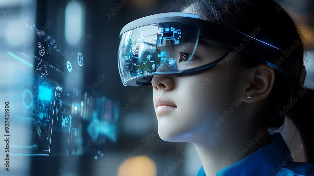 High-tech virtual workspace with interactive holographic tools and AI-driven productivity feature High-tech virtual workspace with interactive holographic tools and AI-driven productivity feature