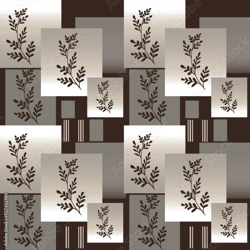 Seamless abstract pattern featuring an elegant arrangement of leafy botanical designs on a backdrop of soft neutral tones.