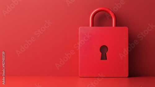 Red padlock on a monochromatic background symbolizing security and protection.. photo