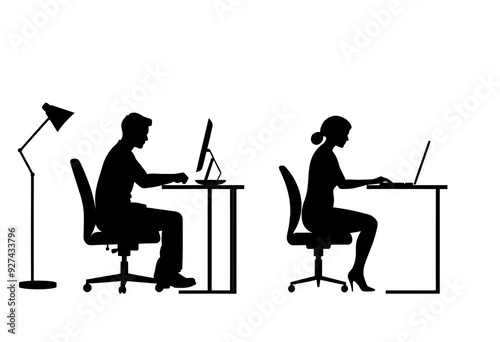 Obraz na płótnie Isolated Vector Illustration of a Woman Leaning Down on a Table, Depicting Symptoms of Migraine and Depression w salonie