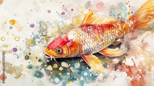 Watercolor Painting of a Golden Koi Fish