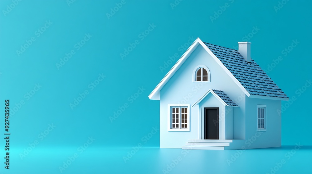 Charming blue house illustration with a stunning, minimalistic design aesthetic Charming blue house illustration with a stunning, minimalistic design aesthetic