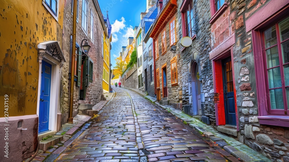 Fototapeta premium Narrow Street with Colorful Buildings 