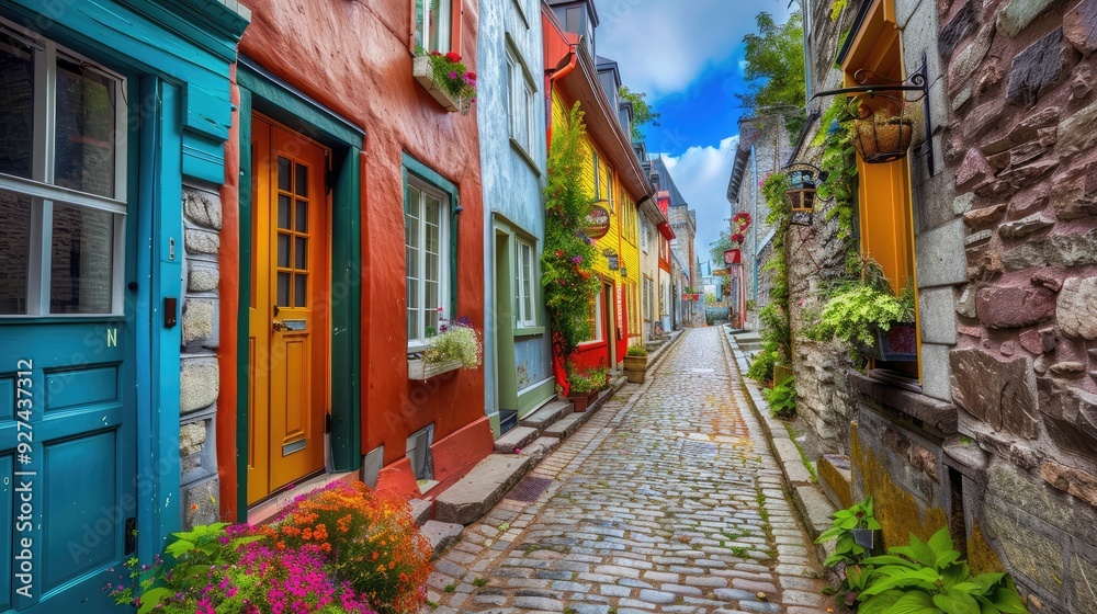 Fototapeta premium Narrow Street with Colorful Buildings 