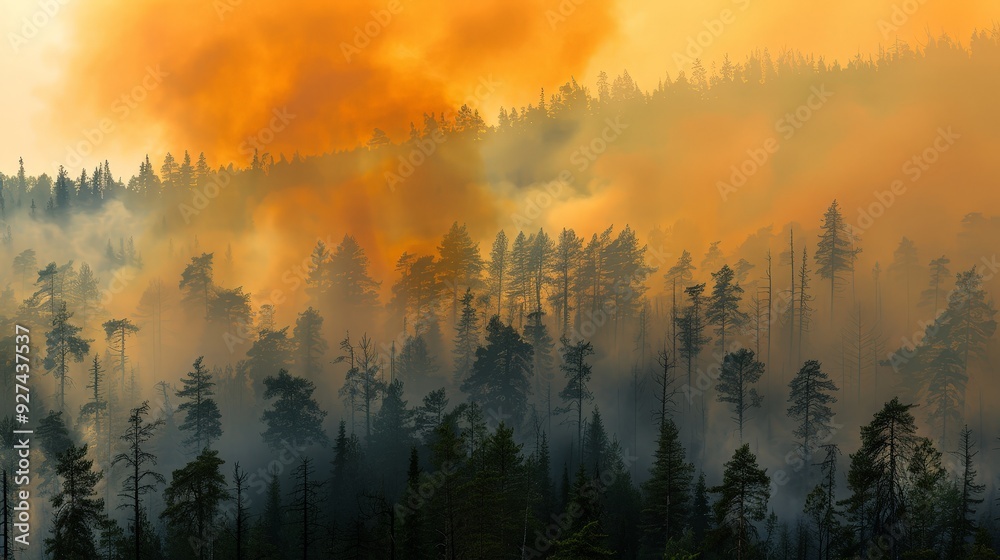 Naklejka premium Explore the impact of smoke on air quality. How does smoke from wildfires, industrial activities, or vehicle emissions affect health and the environment
