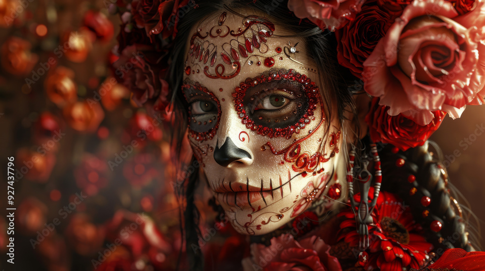 Witch with Black Hat and Sugar Skull Makeup Witch with Black Hat and Sugar Skull Makeup