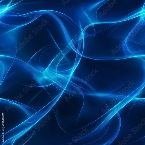 Vibrant blue background with intricate, glowing lines creating a flowing, wave-like abstract seamless pattern that conveys energy and motion.