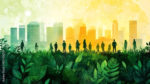 A Vibrant Fusion of Nature and Urban Life Showcasing Sustainable Community Engagement