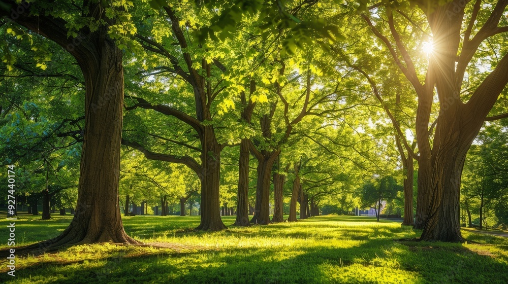 Naklejka premium Explore the role of trees in urban environments. How do trees contribute to city landscapes, improve air quality, and provide shade for communities