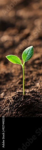 A fresh green seedling emerging from rich brown soil, symbolizing growth and new beginnings in nature.