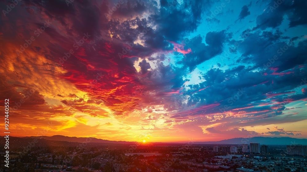 Fototapeta premium Explore the science behind the blue sky. Why does the sky appear blue during the day, and what causes the shift to red or orange during sunset