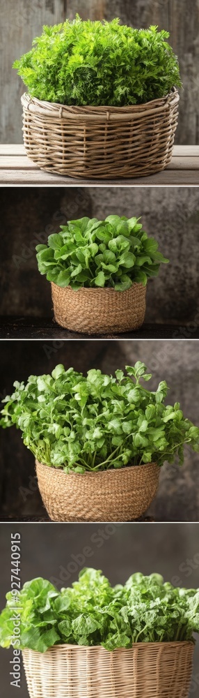 Charming green plants in woven baskets, showcasing natural beauty and elegance for home decor or gardening inspiration. Charming green plants in woven baskets, showcasing natural beauty and elegance for home decor or gardening inspiration.
