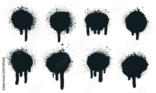 Spray paint dots. splatter painted drips, grunge art circle texture, graffiti dirty sprayed paints