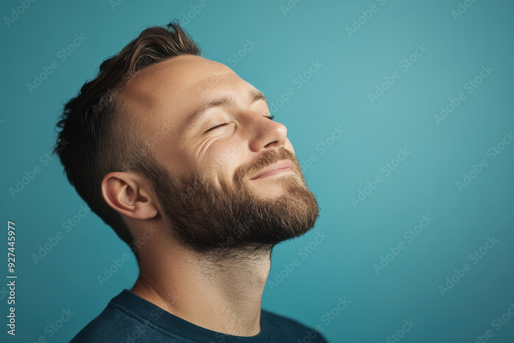 Fototapeta premium A close up of a man's face with her eyes closed