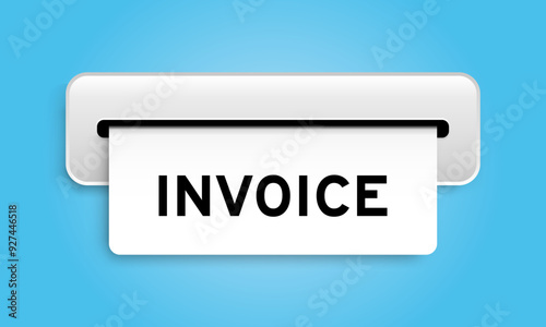 White coupon banner with word invoice from machine on blue color background