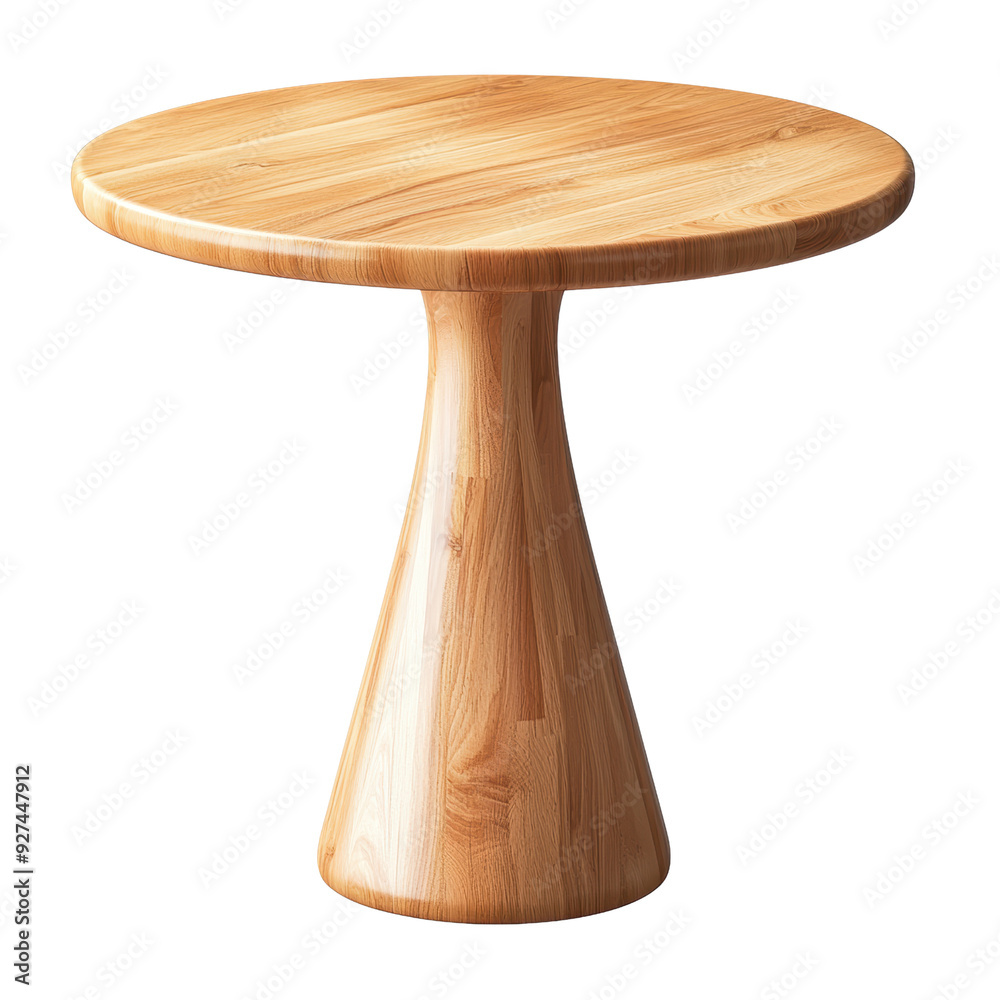 A wooden table with a round top and a wooden leg