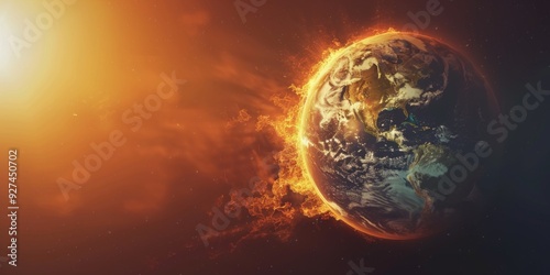 Fototapeta Naklejka Na Ścianę i Meble -  Earth globe on Fire concept of global warming and climate change. copy space.