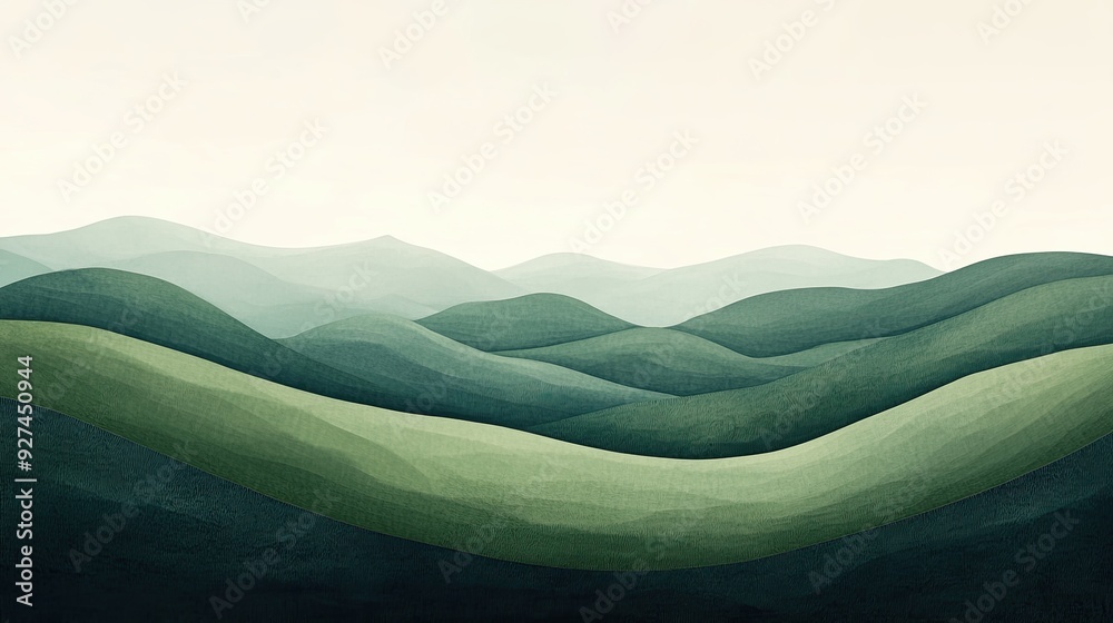 Calm 2D Drawing Of Rolling Hills With Subtle Color Variations And Calm 2D Drawing Of Rolling Hills With Subtle Color Variations And
