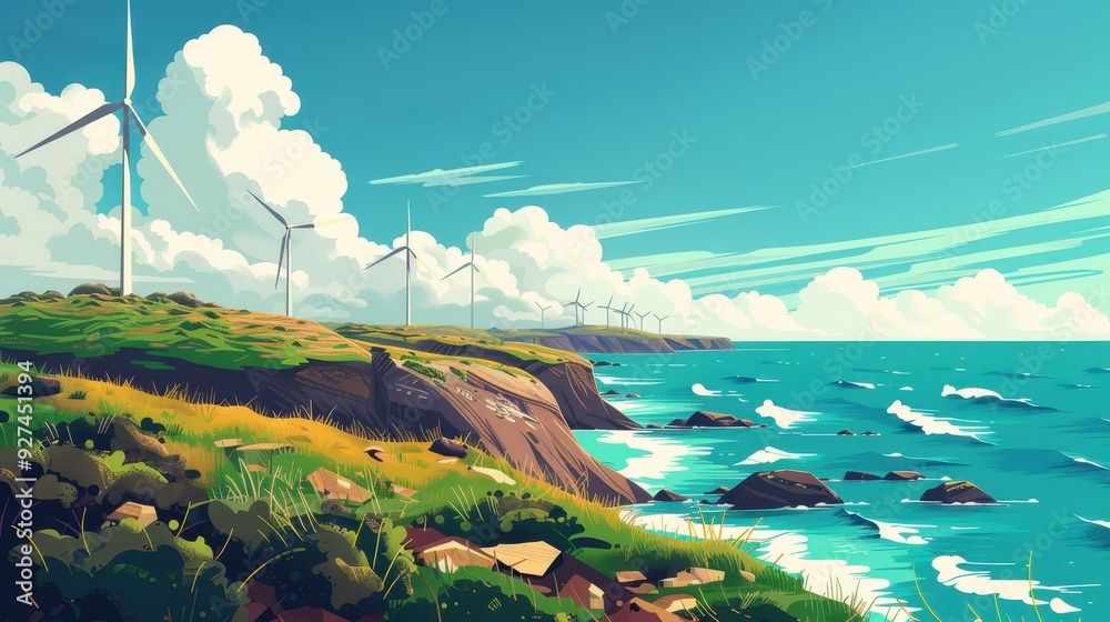 Fototapeta premium Wind turbines on the coast