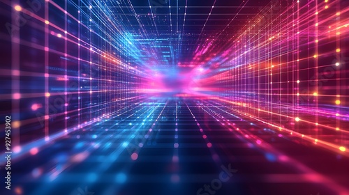 Wallpaper Mural Abstract Neon Grid Background - Futuristic Technology Concept Torontodigital.ca