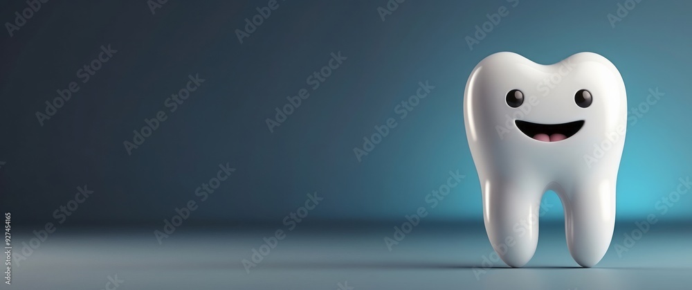 A Smiling Cartoon Tooth on a Blue Background