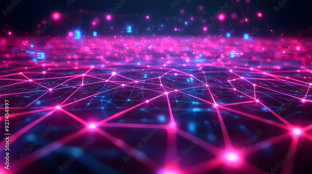 Obraz premium Abstract Neon Network, Futuristic Tech Background