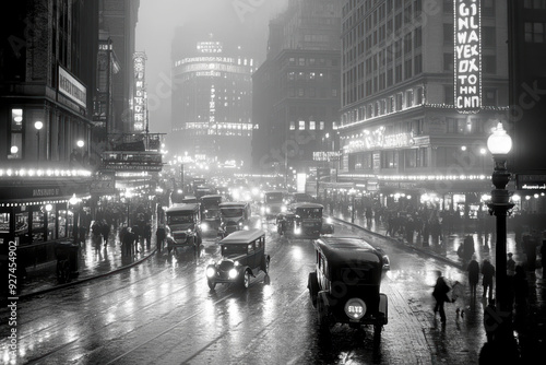 City streets in the 1920s, 1930s. AI generative. photo