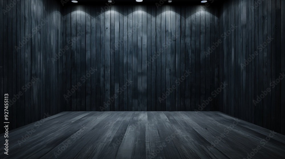 Obraz premium This space boasts wooden walls and flooring, illuminated by subtle ceiling lights that create an inviting atmosphere for various activities