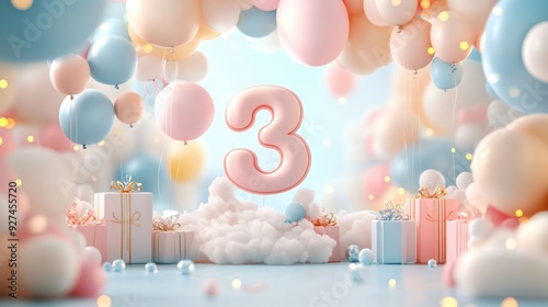 Baby colours 1st, 2nd and 3rd birthday party cards