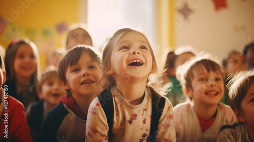 Children learn with interest in a colorful classroom