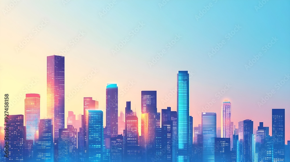 Fototapeta premium City Skyline at Sunset with Vibrant Colors