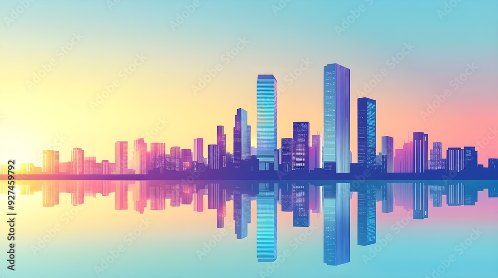 Obraz premium Cityscape Silhouette Reflection at Sunset