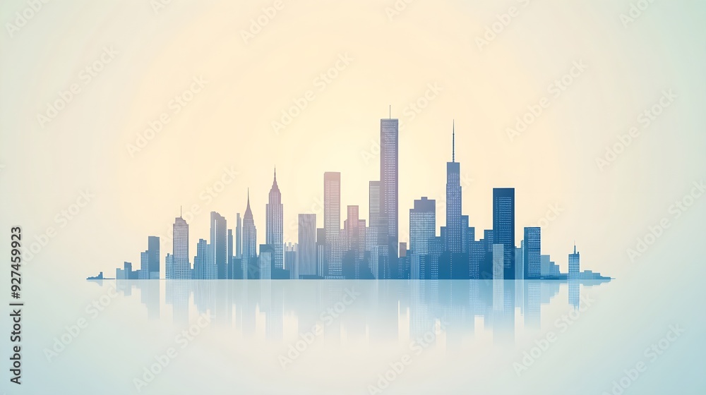 Fototapeta premium Cityscape Silhouette with Reflection - Minimalist Design