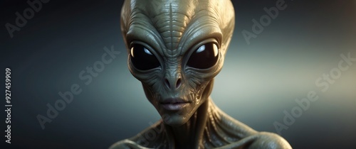 Close-up Portrait of a Gray Alien with Large Eyes