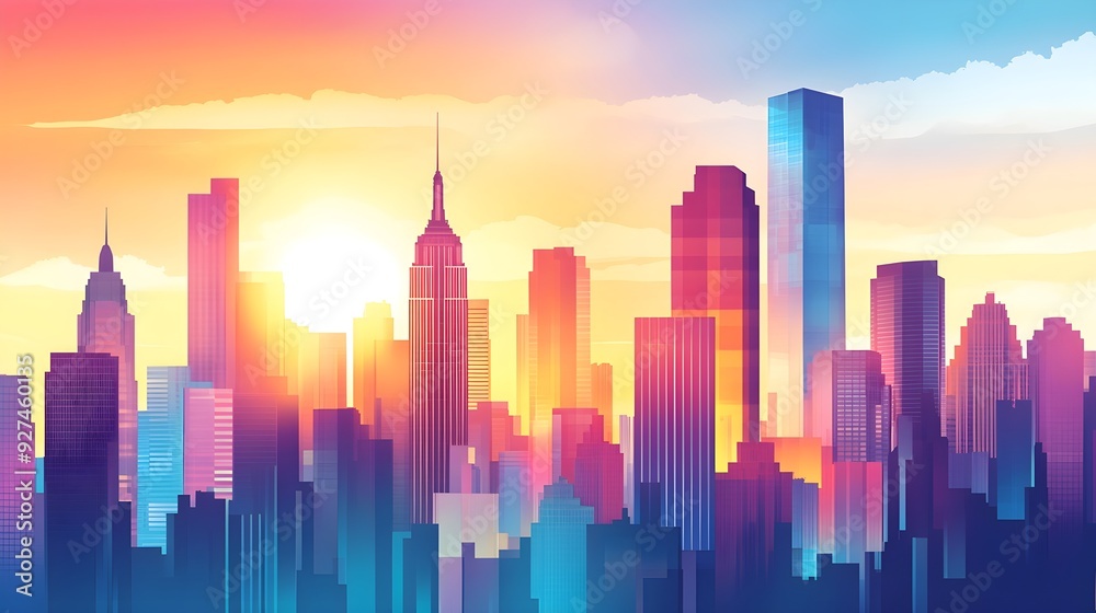 Cityscape Sunrise, Modern Architecture, Colorful Skyline Cityscape Sunrise, Modern Architecture, Colorful Skyline