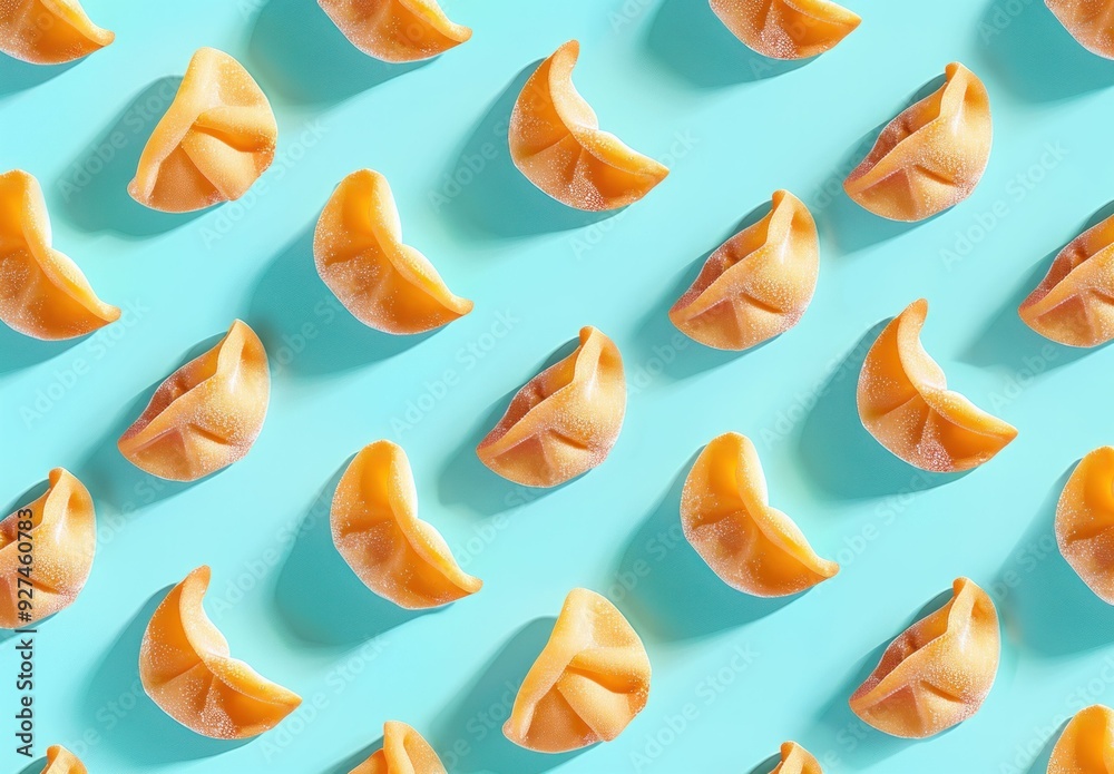 Obraz premium Pattern of fortune cookies on a vibrant blue background
