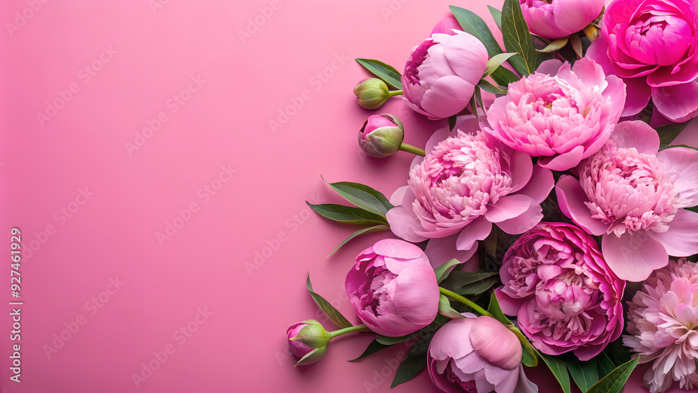 Pink peonies against a pink backdrop.
Pink peonies against a pink backdrop.
