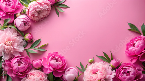 Pink peonies against a pink backdrop.
