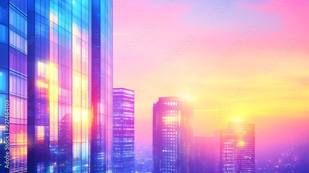 Pink and Blue Skyline Cityscape at Sunset Pink and Blue Skyline Cityscape at Sunset