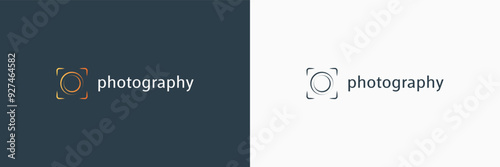 Simple Photography Logo Image. Abstract Camera Symbol Line Style Isolated On Dual Background. Flat Vector Logo Design Template Element Usable For Photography Resources.