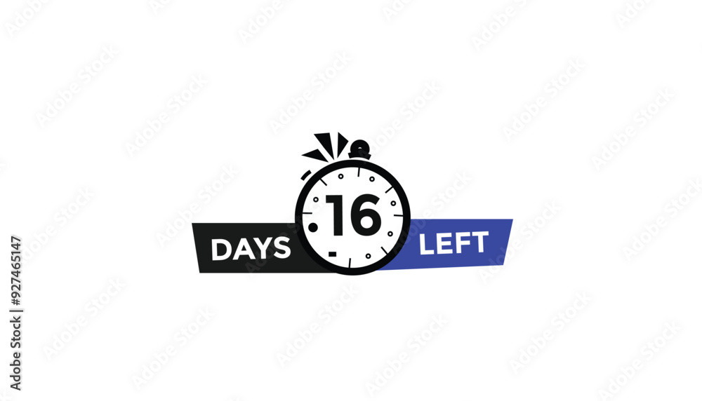 16 days left Countdown number banner templates. time icon. Vector Illustration
16 days left Countdown number banner templates. time icon. Vector Illustration