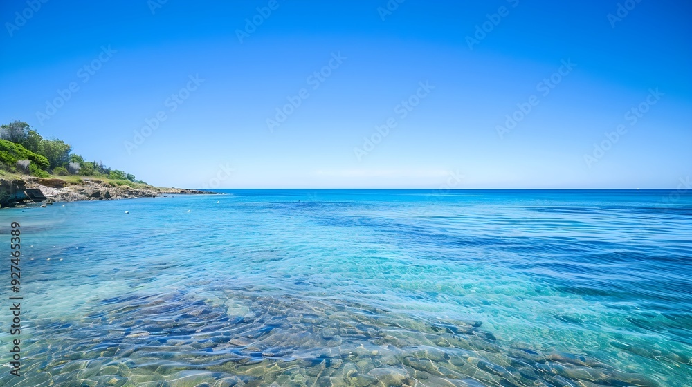 Tranquil Coastline Under a Clear Blue Sky Tranquil Coastline Under a Clear Blue Sky