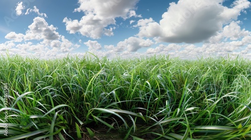 Lush Green Grass Field with Cloudy Sky