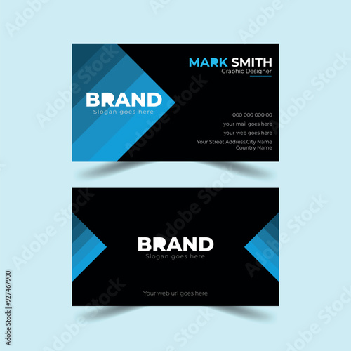 Creative minimal Business Card Layout with Luxury view, black and blue clean design template