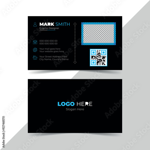 Creative minimal Business Card Layout with Luxury view and photo black clean design template