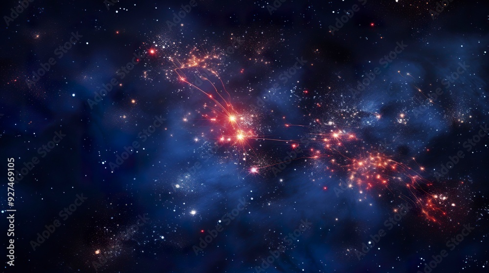 A photo of a constellation with fireworks overlay A photo of a constellation with fireworks overlay