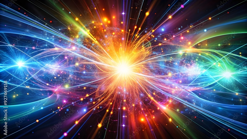 of abstract quantum energy with colorful light streaks and particles , Quantum, Energy, Abstract, Light, Streaks of abstract quantum energy with colorful light streaks and particles , Quantum, Energy, Abstract, Light, Streaks