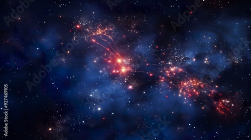 A photo of a constellation with fireworks overlay