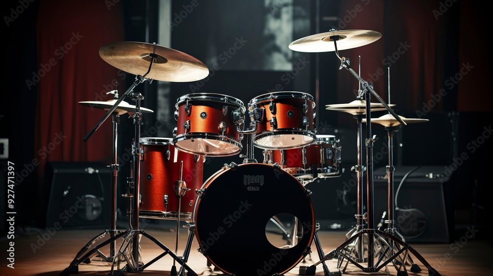 A photo of a drum set in a studio A photo of a drum set in a studio